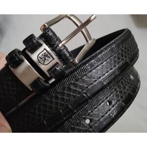 Stacy Adams Men's Size 54 Genuine Leather Lizard Skin Print Belt Black Silver